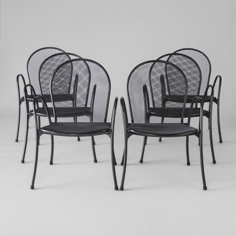 Carmack 6pk Mesh Patio Dining Chairs Black Threshold