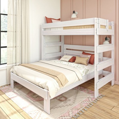 Max & Lily Solid Wood Modern Farmhouse Bunk Bed, L-Shaped Twin over Queen Bed Frame For Kids