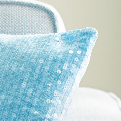 Gaila Blue Sequined Cotton 18'' Square Throw Pillow