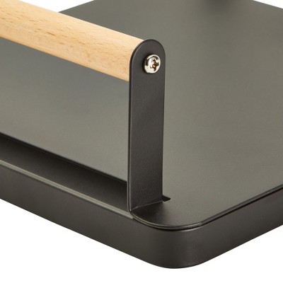 Black Powder Coated Metal Cordless Vacuum Stand with Wooden Handle