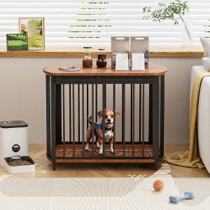 31.5" Dog Crate Furniture, Wooden Dog Kennel, Decorative Dog Cage End Table with Sliding Door, Chew-Resistant Pet House for Small to Medium Dogs - 1 of 4