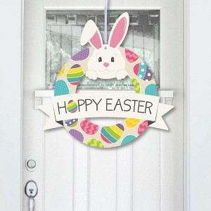 Big Dot of Happiness Hippity Hoppity - Outdoor Easter Bunny Party Decor - Front Door Wreath - 1 of 4