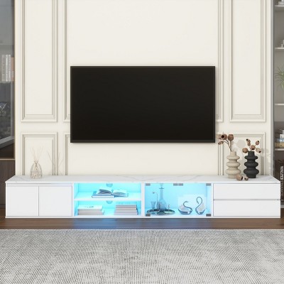 Modern APP Controlled LED TV Stand for TVs Up to 105'',Faux Marble Tabletop Media Console with Tempered Glass Doors – The Pop Home