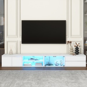 Modern APP Controlled LED TV Stand for TVs Up to 105'',Faux Marble Tabletop Media Console with Tempered Glass Doors - The Pop Home - 1 of 4