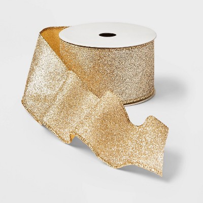 2.5" Glitter Ribbon Gold 21ft - Wondershop™