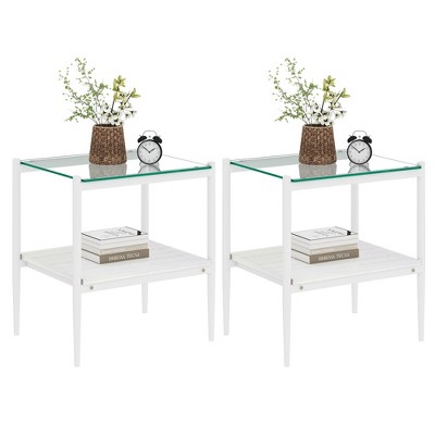 Dolonm 2-Piece Modern End Table Set with Tempered Glass Top & MDF Shelf for Living Room, 19.1"L x 15.35"W x 21.14"H