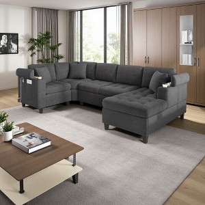 116" U-Shaped Sectional Sofa with Chaise, Cup Holders & USB - 1 of 4