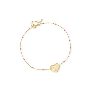 Ross-Simons Italian 14kt Yellow Gold Openwork Heart Anklet With Pink Enamel Size 9 - 1 of 2