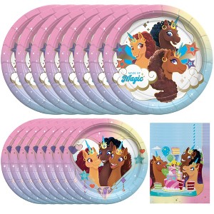Treasures Gifted Afro Unicorn Birthday Party Supplies - Tableware Starter Set for 24 Guests - Plates & Napkins - 1 of 4
