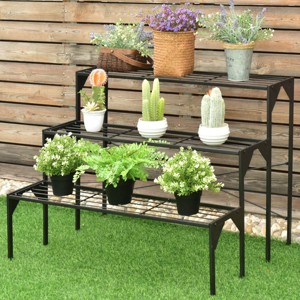 Costway 3 Tier Shelf Flower Plant Display Stand Rack Large Modern Black Metal Heavy Duty - 1 of 4