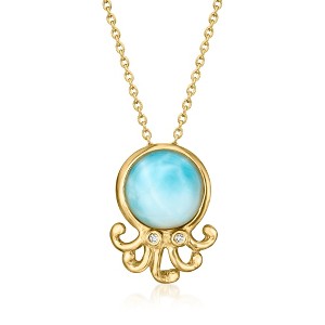 Ross-Simons Larimar Octopus Pendant Necklace With Diamonds in 18kt Gold Over Sterling Size 18 - 1 of 3