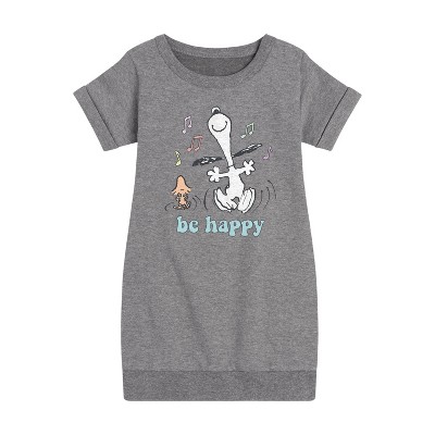 - Peanuts - Be Happy Snoopy And Woodstock Graphic Short Sleeve Fleece Dress