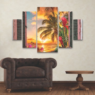 Large Tropical Sunset Botanical Canvas Art Set