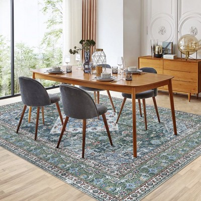 Whizmax 9x12''Washable Oriental Area Rug,Vintage Design Printed Floral Carpet, Stain Resistant with Non Slip Rubber Back, Persian Green Tint