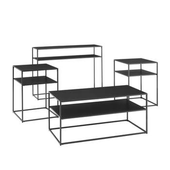 4pc Braxton Coffee Table Set - Coffee Table, Console Table and 2 End Tables Matte Black - Crosley