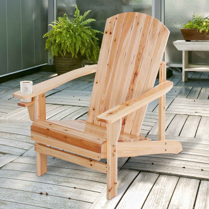 Outsunny Wooden Adirondack Chair Outdoor Classic Lounge Chair with Ergonomic Design & a Built-In Cup Holder for Patio Deck Backyard Fire Pit, 3 of 10