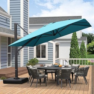 PURPLE LEAF Square Patio Umbrella with Base Large Outdoor Offset Umbrella 360-degree Rotation Cantilever Umbrella for Garden Deck Backyard Pool - 1 of 4