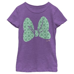 Girl's Mickey & Friends Bow Tie With Clovers T-Shirt - 1 of 4