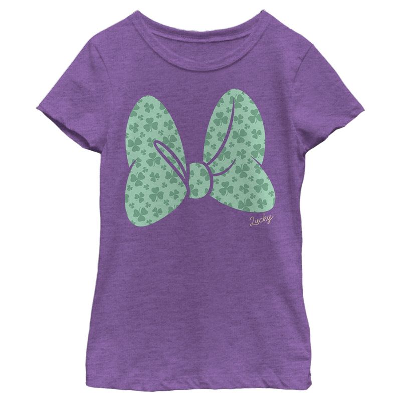 Girl's Mickey & Friends Bow Tie With Clovers T-Shirt, 1 of 5