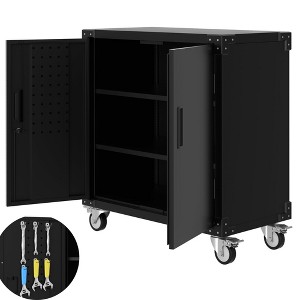 Garvee Tool Cabinet, 35.4 inch Metal Storage Cabinet with Wheels and Lock for Garage, Black - 1 of 4