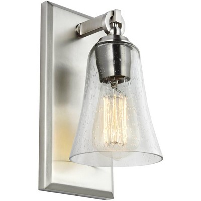 Satin Nickel Seeded Glass Dimmable Wall Sconce - 11"H