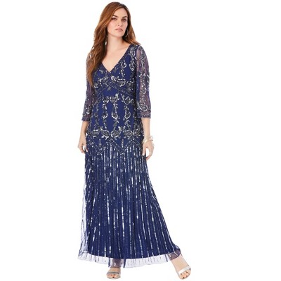 Roaman's Women's Plus Size Beaded V Neck Gown