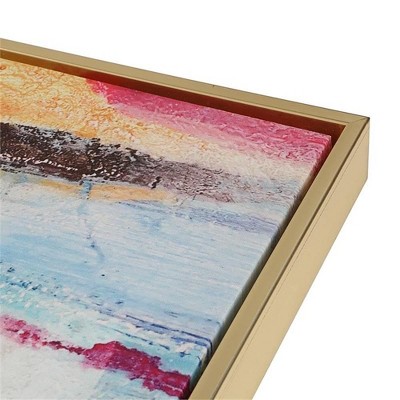 Rainy Forest Multicolor Abstract Canvas Wall Art with Gold Frame