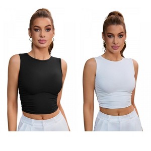 INSPIRE CHIC 2 Packs Women's Sleeveless Ribbed Waist-Cinched Workout Tank Top with Dual Side Pleats - 1 of 4