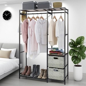 KTMBDW Garment Racks with Shelves, 2 Wicker Drawers and 4 Hooks Heavy Duty Closet Organizer for Hanging Clothes, Freestanding Closet Wardrobe Rack - 1 of 4