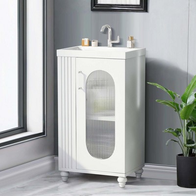 NicBex 20" Bathroom Vanity with Sink, Morden Bathroom Cabinet Storage with 1 Two-Tier Spacious Cabinet and 2 Open Shelves for Bathroom, White