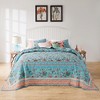 Barefoot Bungalow Audrey Luxury Modern Design Jacobean Fern and Floral Print all Over 3-Piece Bedspread Set Turquoise - image 4 of 4