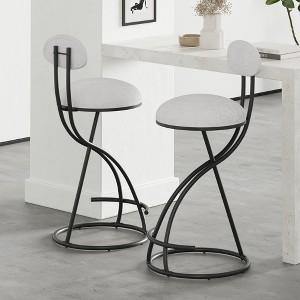 Grungis Print Bar Stools Set of 2,Round Counter Stools,Kitchen Chairs with S-Shaped Metal Frame for Kitchen Island,Home Pub - 1 of 4