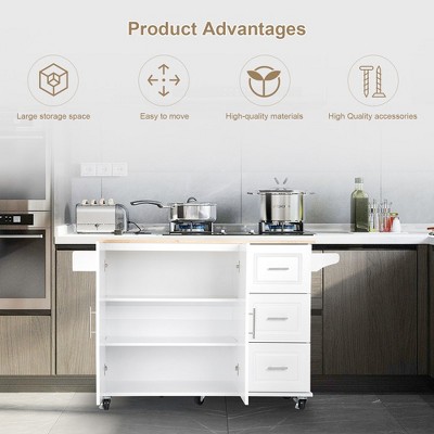 Mobile Kitchen Island & Kitchen Cart with Extensible Rubber Wood Table Top
