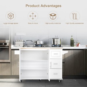Mobile Kitchen Island & Kitchen Cart with Extensible Rubber Wood Table Top - 1 of 4