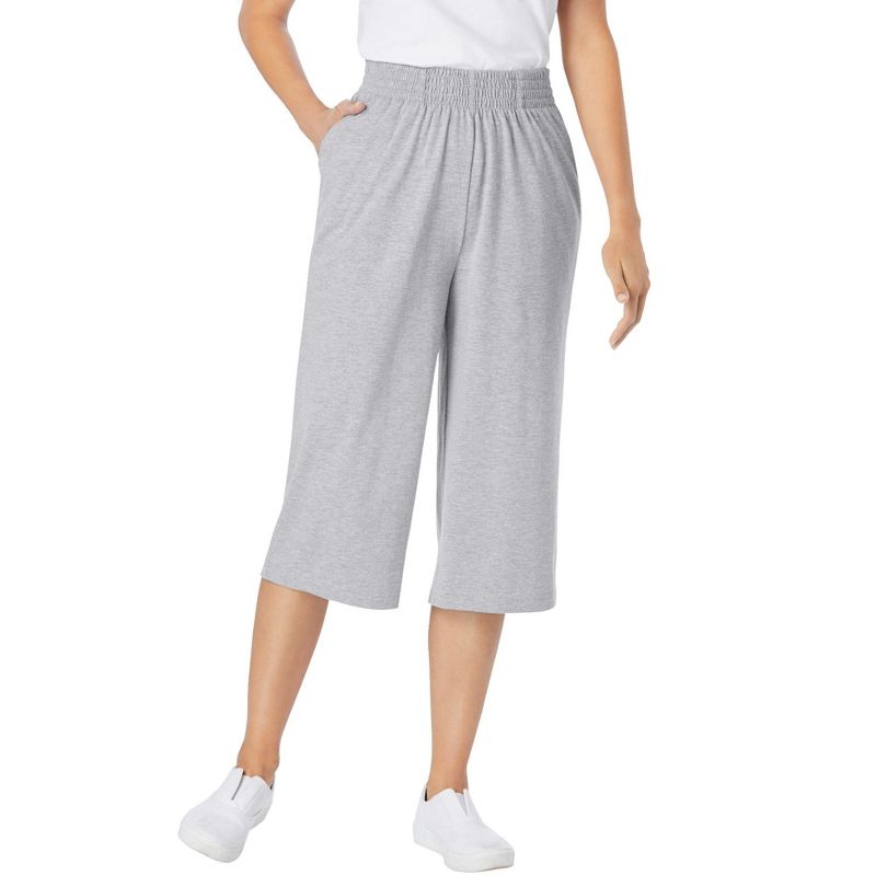 Woman Within Women's Plus Size Petite Elastic-Waist Knit Capri Pant, 1 of 2
