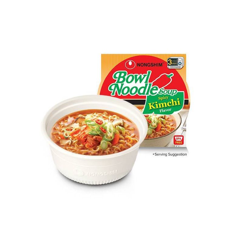 Nongshim Bowl Spicy Kimchi Soup Microwavable Noodle Bowl - 3.03oz, 3 of 6
