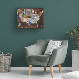 "USA License Plate Map on  Wood" Outdoor Canvas - 1 of 3