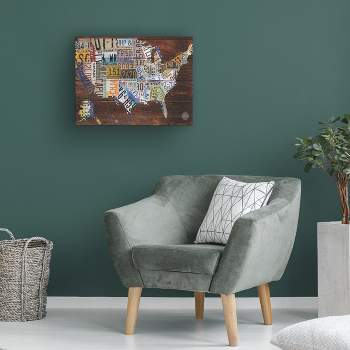 "USA License Plate Map on  Wood" Outdoor Canvas