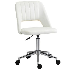 TiramisuBest Modern Mid Back Armless Office Chair, Cream White Polyester, Adjustable Height - 1 of 4