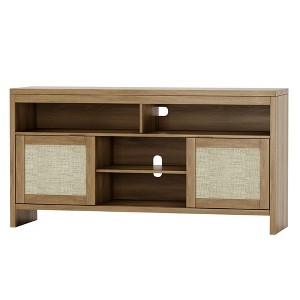 58" Rattan TV Console with 4 Drawers & 2 Doors, Modern Media Cabinet with Adjustable Shelves, Entertainment Center for 65" TVs in Living Room, Brown - 1 of 4