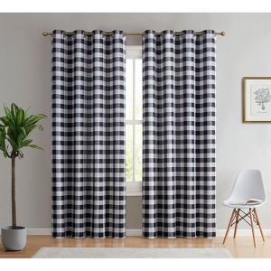 HLC.ME Hilltop Buffalo Check Textured Light Filtering Grommet Lightweight Window Curtain Panels - Set of 2 - 1 of 4