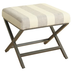 Gray & Cream Striped Fabric Ottoman with Gray Metal Base - HomePop, Gray & Ivory