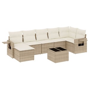 vidaXL 8 Piece Patio Sofa Set with Cushions Beige and Cream Poly Rattan - Without Table - 1 of 4