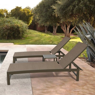 3pc Outdoor Five Position Adjustable Curved Aluminum Lounge Set Brown - Crestlive Products