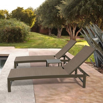 3pc Outdoor Aluminum Adjustable Curved Chaise Lounge Chairs & Table - Brown - Crestlive Products