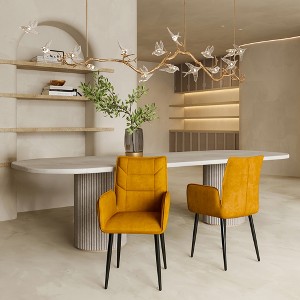 ModernLuxe Set of 2 Dining Chairs Velvet Upholstered Accent Chairs with Soft Cushioned Seat & Iron Frame, Armless Chairs Arm Chairs, Yellow/Gray - 1 of 4