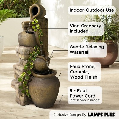 Rustic Brown Ceramic and Faux Stone Cascading Outdoor Fountain