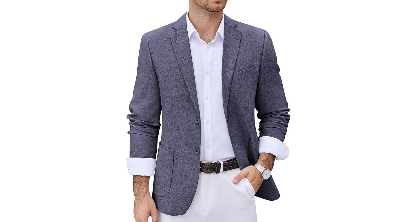 Мужской пиджак COOFANDY Casual Blazer Two Button Sport Coats Lightweight Printed Lining Suit Jacket Purple, цвет: Фиолетовый — фото 1