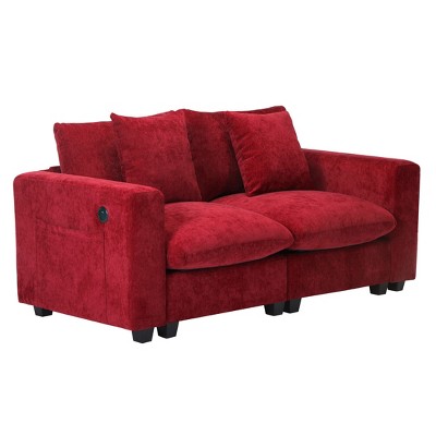 WestinTrends Augusta 70" Modular Chenille Loveseat Sofa With USB/Type-C Ports and Side Pockets