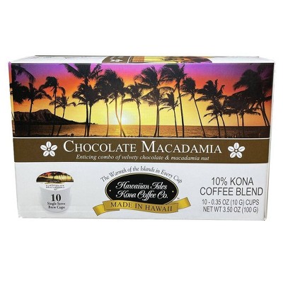 Hawaiian Isles Kona Chocolate Macadamia Medium Roast Coffee - Single Serve Pods - 10ct